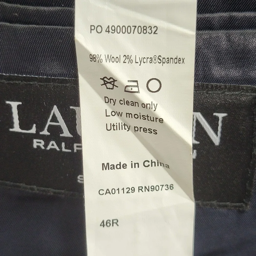 Lauren Ralph Lauren Mens Sport Coat Blazer Two Button Navy Wool Spandex 46R SLIM